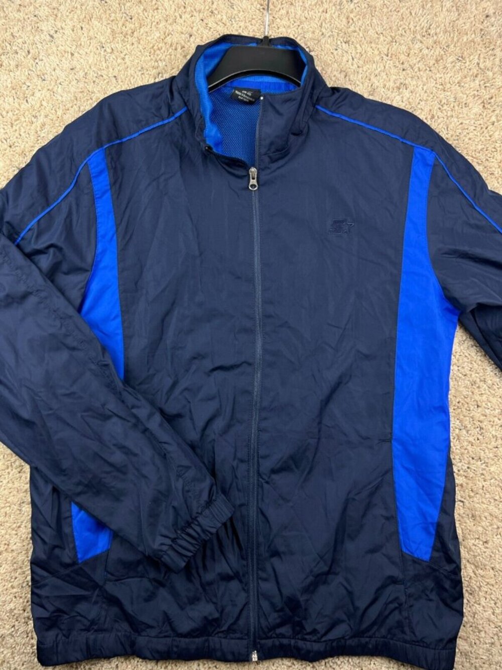 Starter Jacket Men’s Medium Navy Blue Full Zip Nylon Windbreaker Pockets, Logo